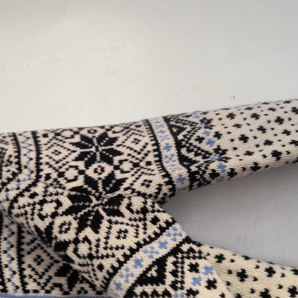 L.L. Bean Cream and Black Blue Nordic Fair Isle 100% Lambswool Cardigan Sz XL Wo - Picture 13 of 17